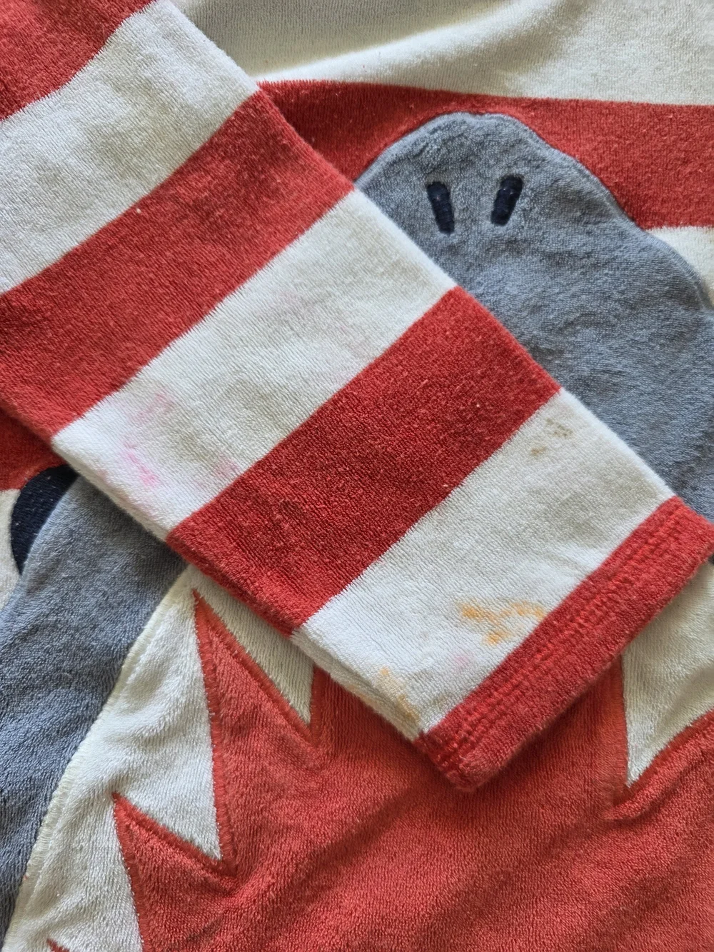 Mini Boden Red and White Striped Shark Hooded Kids Swim Coverup